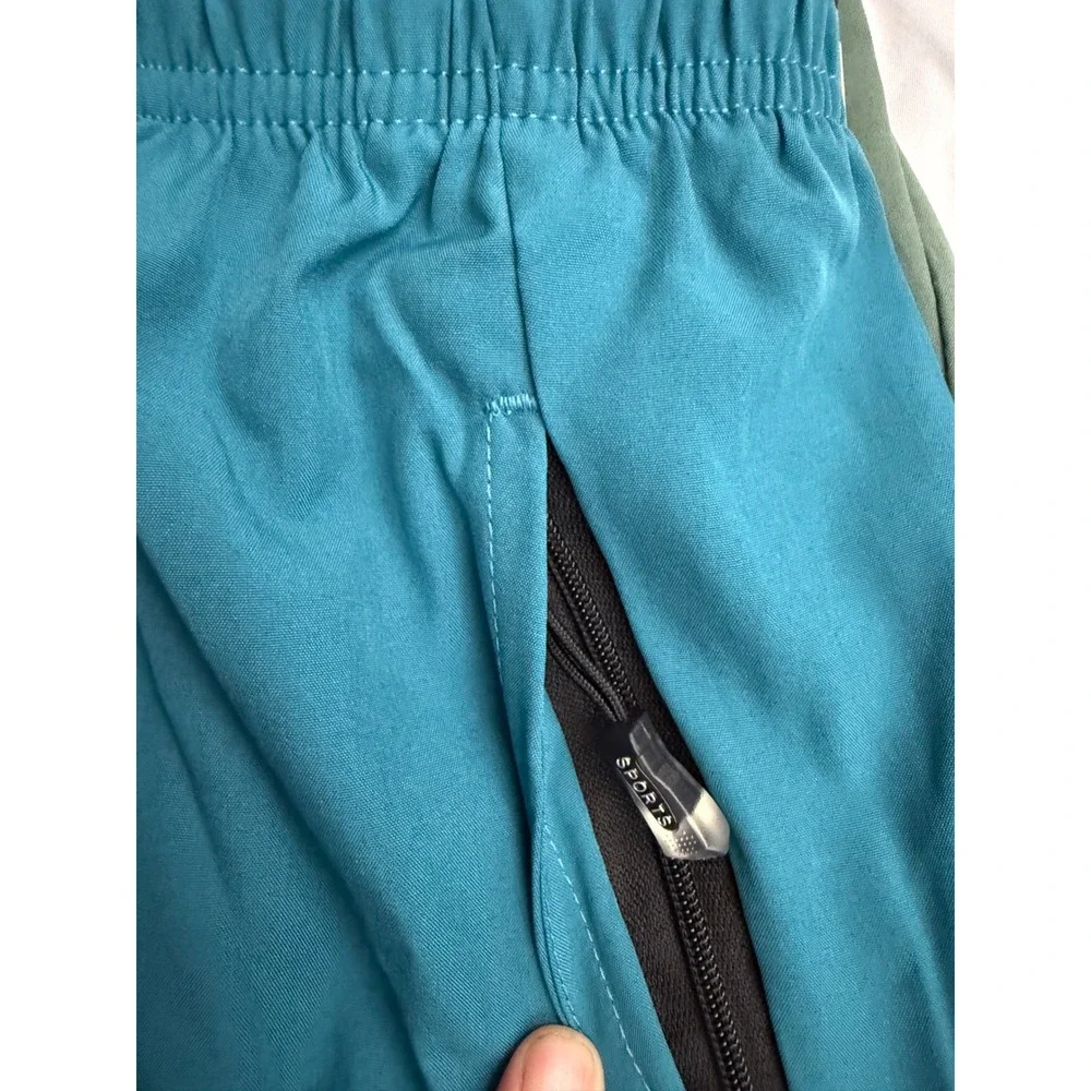 Mens Athletic Gym Shorts Lot of 3 Black Teal Green Zipper Pockets Size M